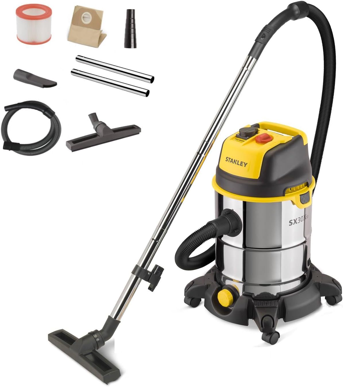 AR Blue Clean STANLEY Aspiratore Solidi e Liquidi SXVC30XTDE con Presa Elettroutensili (1600 W, 30 l)