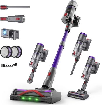 Aspirapolvere Senza Fili NOVAX T80, 600W/58000Pa, Scopa Elettrica Senza Fili 75 Min, Aspirapolvere Senza Filo Autoportante con Display a LED, Anti-Groviglio per Peli Animali/Pavimenti/Tappeti