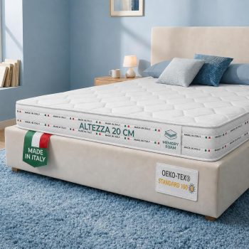 Materassi Russo - Materasso Matrimoniale 140x200 in Memory Foam e Waterfoam, Alto 20 cm, Ortopedico Semi Rigido, Anallergico e Antiacaro, Tessuto Aloe Vera, Made in Italy