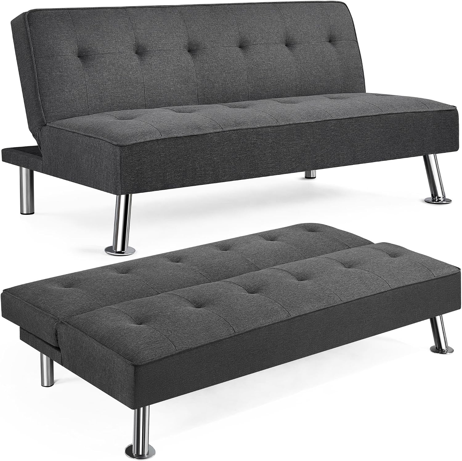 Yaheetech Divano Letto Divano Trasformabile in Letto Grigio Scuro