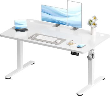 Devoko 120x60 cm Scrivania Regolabile in Altezza,Elettrica per Lavoro in Piedi, Ufficio e Casa, Standing Desk Scrivania Studio in Casa con Piano Assemblato, Bianco