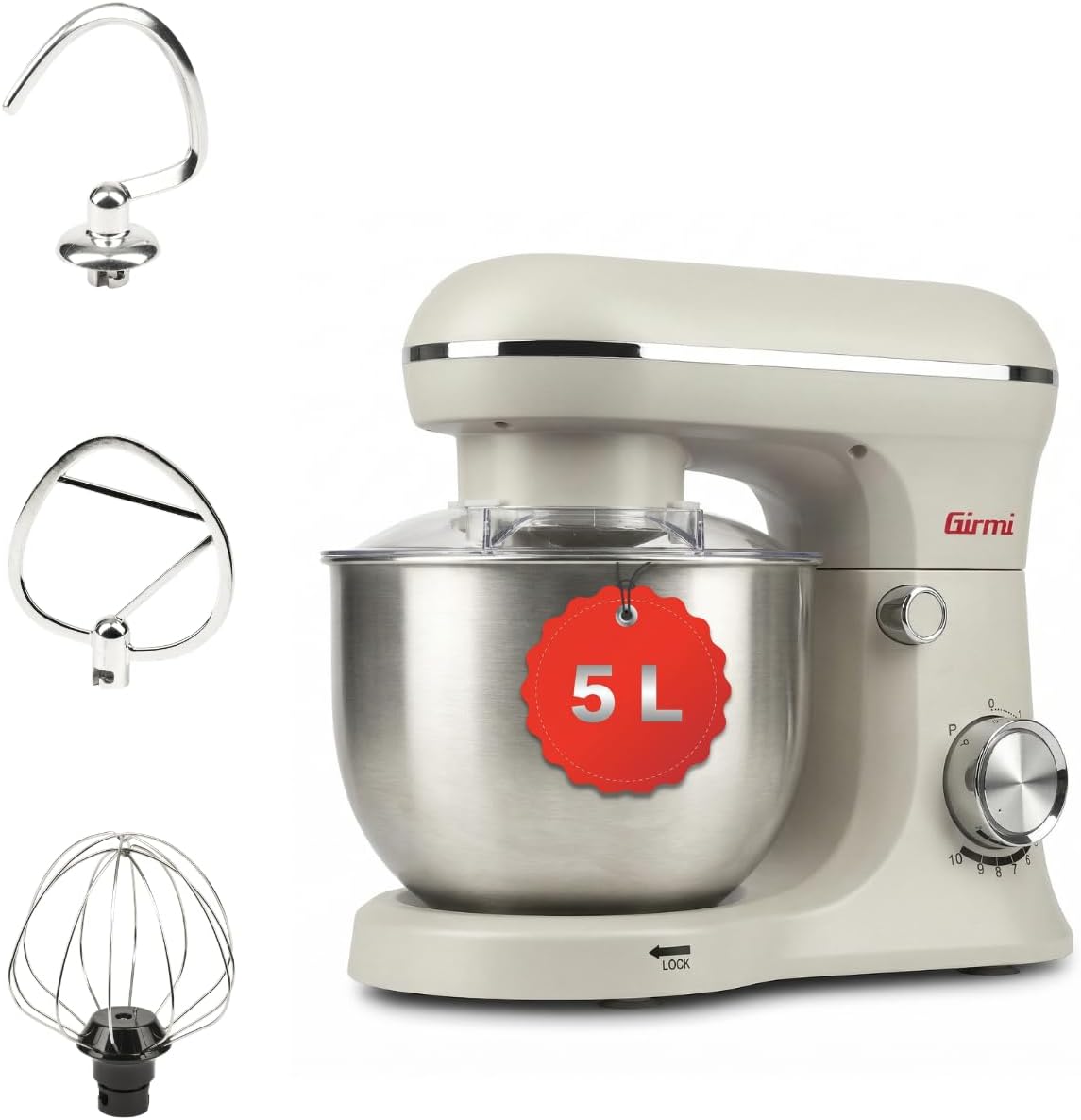 Girmi IM21W Impastatrice Planetaria 5L, 1500W Max, 10 Velocità+Pulse, Gesso