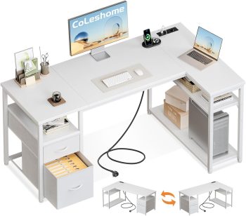 Coleshome Scrivania Angolare 1 USB 1 Presa Salvaspazio 140x80cm