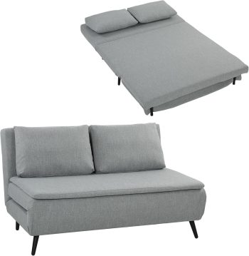 HOMCOM Divano Letto 2 Posti 3 in 1, Reclinabile 3 Livelli, Grigio Chiaro