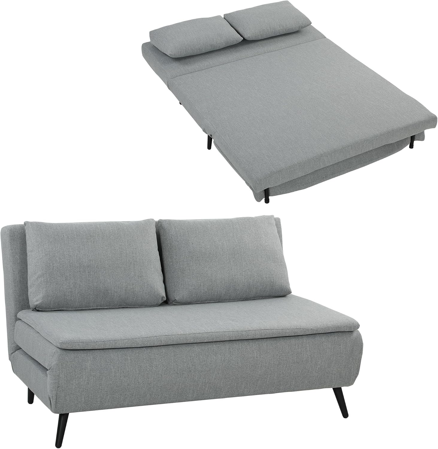 HOMCOM Divano Letto 2 Posti 3 in 1, Reclinabile 3 Livelli, Grigio Chiaro