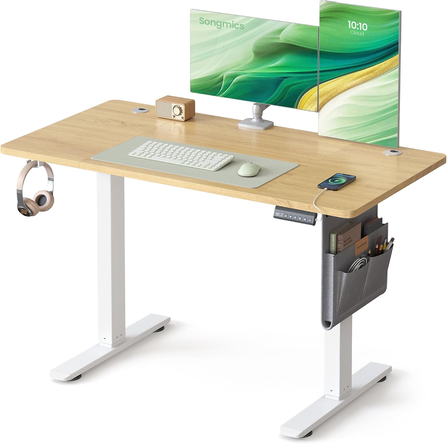 SONGMICS Scrivania Regolabile in Altezza Elettrica, 120 x 60 cm, Scrivania Elettrica, Tavolo con Memoria per 4 Altezze, Porta USB-C, Rovere Dorato LSD132YA01