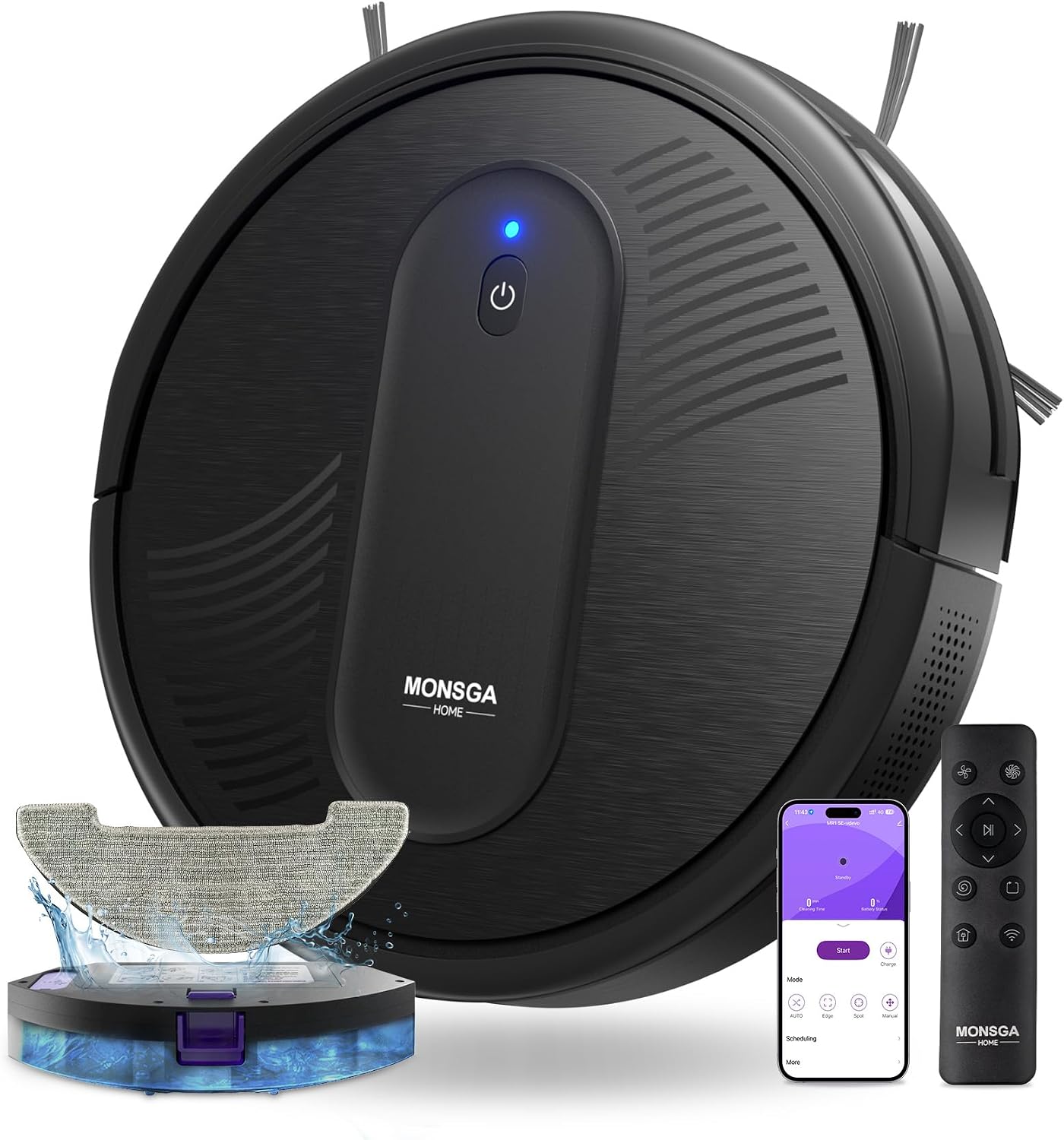 MONSGA Robot Aspirapolvere Lavapavimenti 3-in-1, 4000Pa, Autonomia 140min