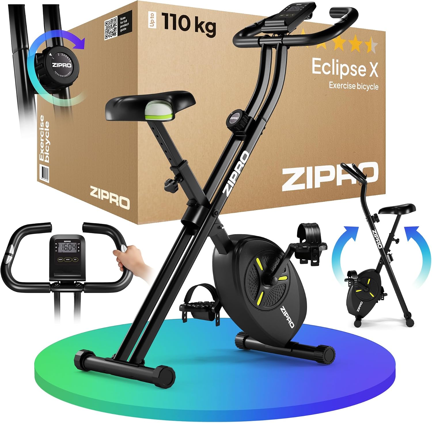 ZIPRO Cyclette da Casa Pieghevole Magnetica Smart Salvaspazio Indoor 110 kg