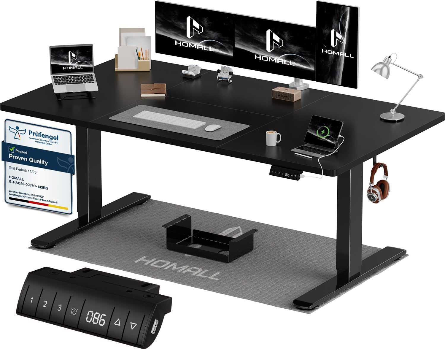 Homall Scrivania Regolabile in Altezza 160x80 cm con Porta USB, Nero
