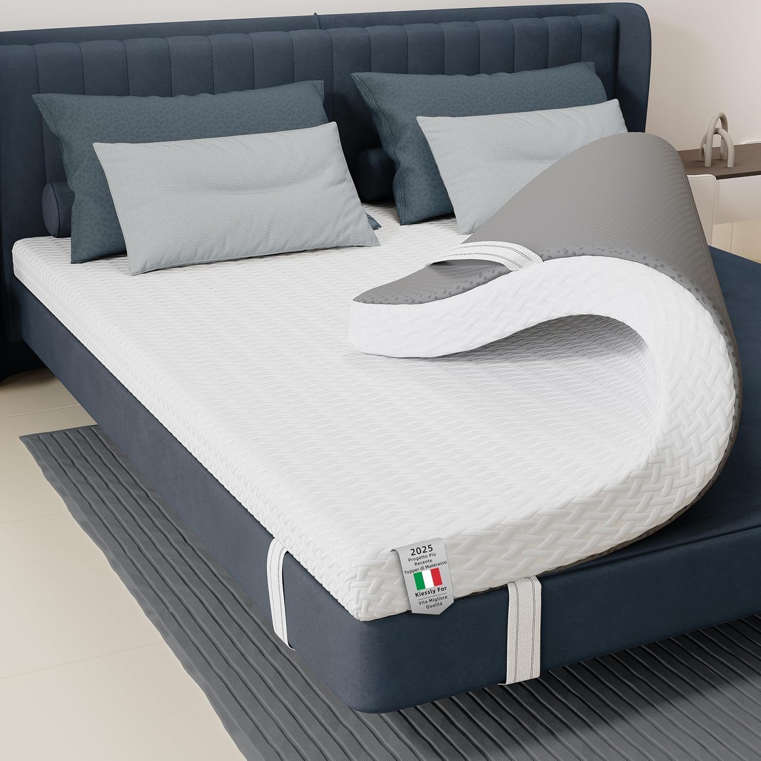 Topper Matrimoniale in Memory Foam, 7 cm di spessore materasso Pad Topper schiuma con copertura a cerniera lavabile, materasso Topper per alleviare il mal di schiena (90X190CM)