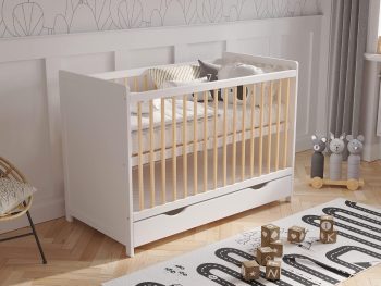 Love For Sleep Culla Neonato 120x60cm con Materasso Aloe Vera Pino Bianco TOKYO Culla Neonato Legno - Lettino Neonato Trasformabile Legno Pino Baby bed, Lettino Bambino 0-3 ANNI