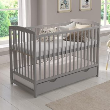 Love For Sleep Culla Neonato 120x60 cm in Legno di Pino Grigio con Cassetto e Materasso – Lettino Trasformabile 0-3 Anni con Sponda di Sicurezza e Protezioni Morso