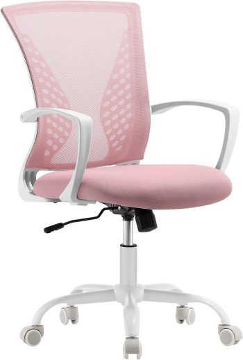 SONGMICS Sedia da Ufficio, Poltrona Girevole, Regolabile in Altezza, Inclinazione Libera, Seduta e Schienale in Rete Respirante, per Ufficio Studio, Portata di 120 kg, Rosa Gelatina OBN022R02