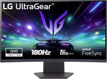 LG UltraGear 27GS60QC Monitor Gaming 27" Curvo QHD (2560x1440), 180Hz, 1ms, AMD FreeSync Premium, HDR 10, HDMI 2.0, DisplayPort 1.4, AUX, Flicker Safe, Nero