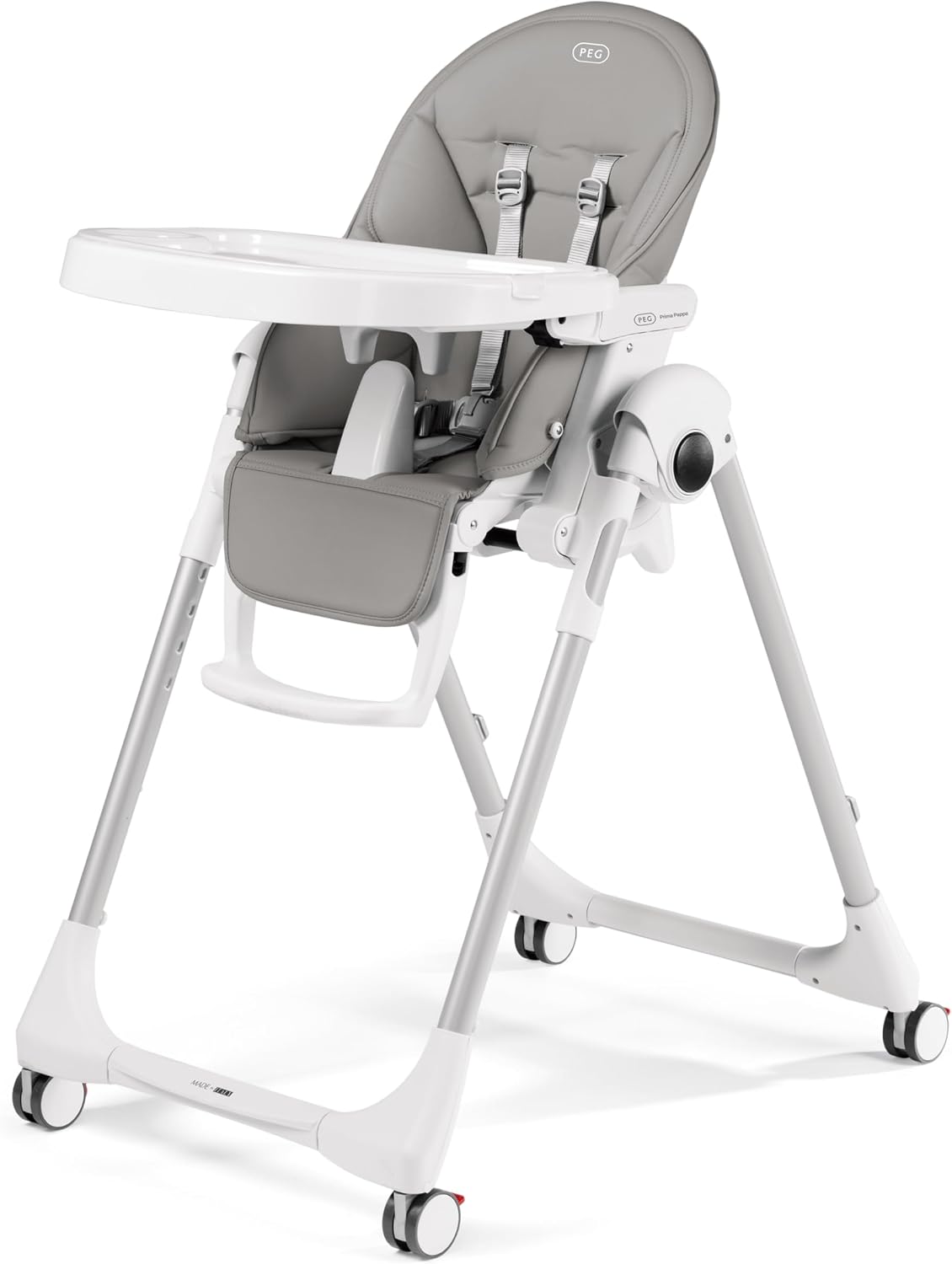 PEG Prima Pappa Follow Me Seggiolone Pappa Neonati Reclinabile, Funzione Sdraietta, 4 ruote, Pieghevole e Ultracompatto, per Bambini da 0 a 3 Anni (0-15 kg), Ice