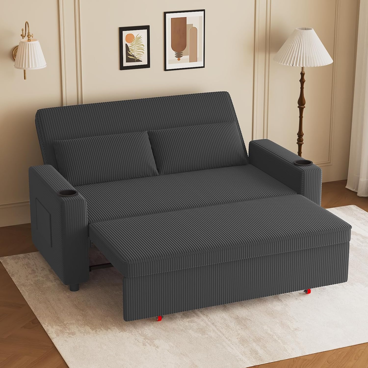 JUMMICO Divano Letto 2 Posti Velluto Schienale Regolabile 5 Posizioni
