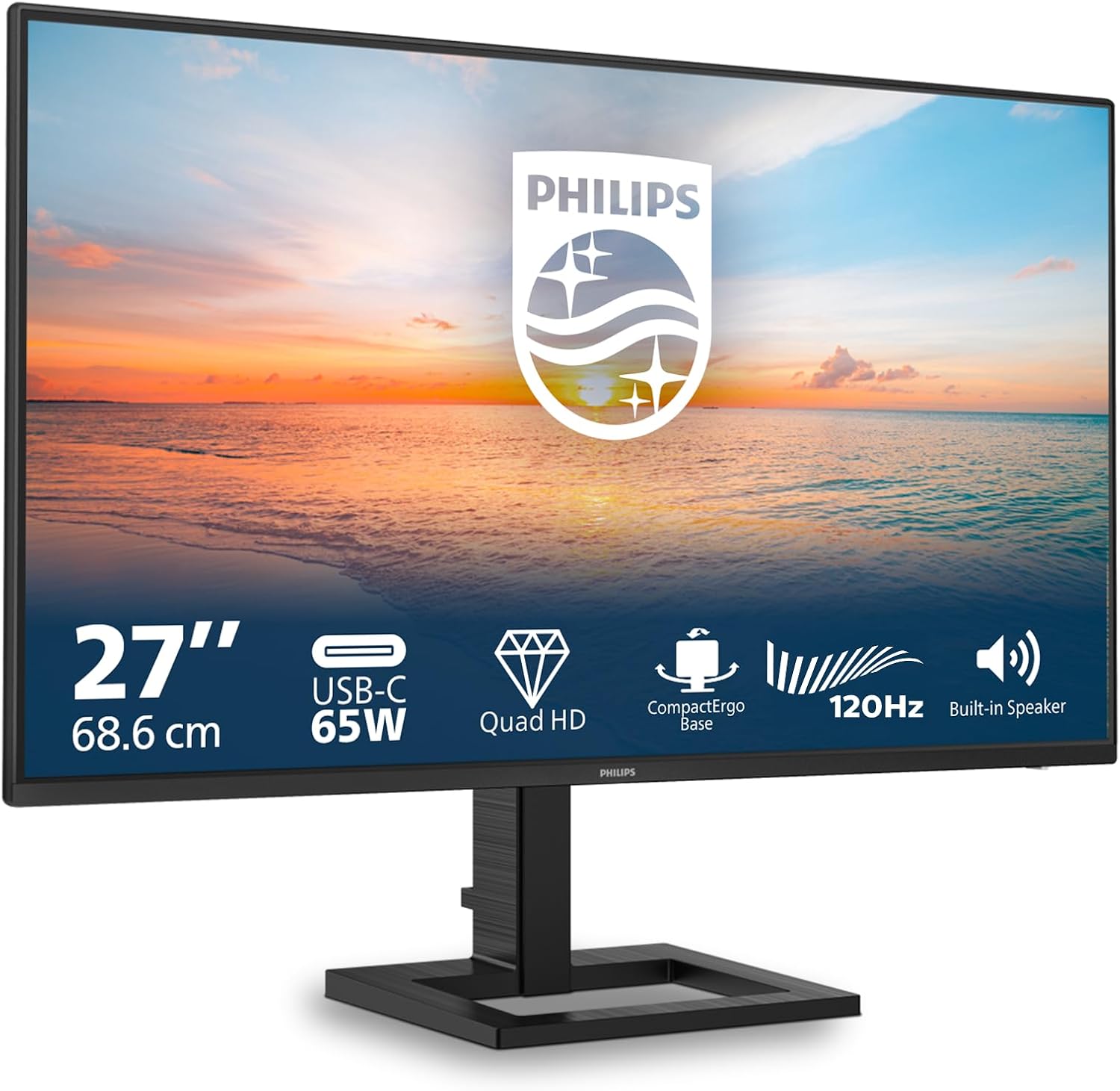 PHILIPS Monitor 27E1N1600AE 27 pollici 2560x1440, WQHD, 120Hz, IPS Panel, 4ms GtG, USB Hub Speakers, Height Adjustment, (HDMI1x 1.4) HDR10, Nero