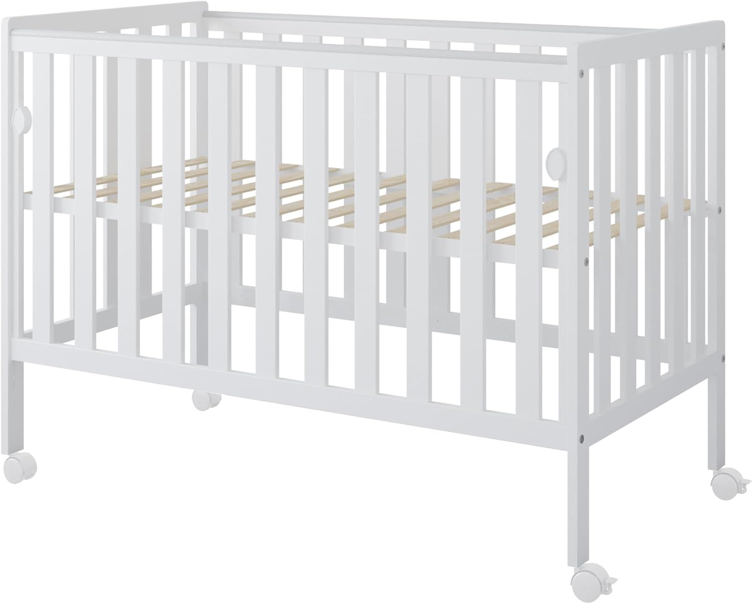 zee BAMBI Lettino Neonato 120x60 cm Bianco con Materasso e Ruote Lettino Bambino con Lato Abbassabile Rete Regolabile 3 Livelli Letto per Bambini