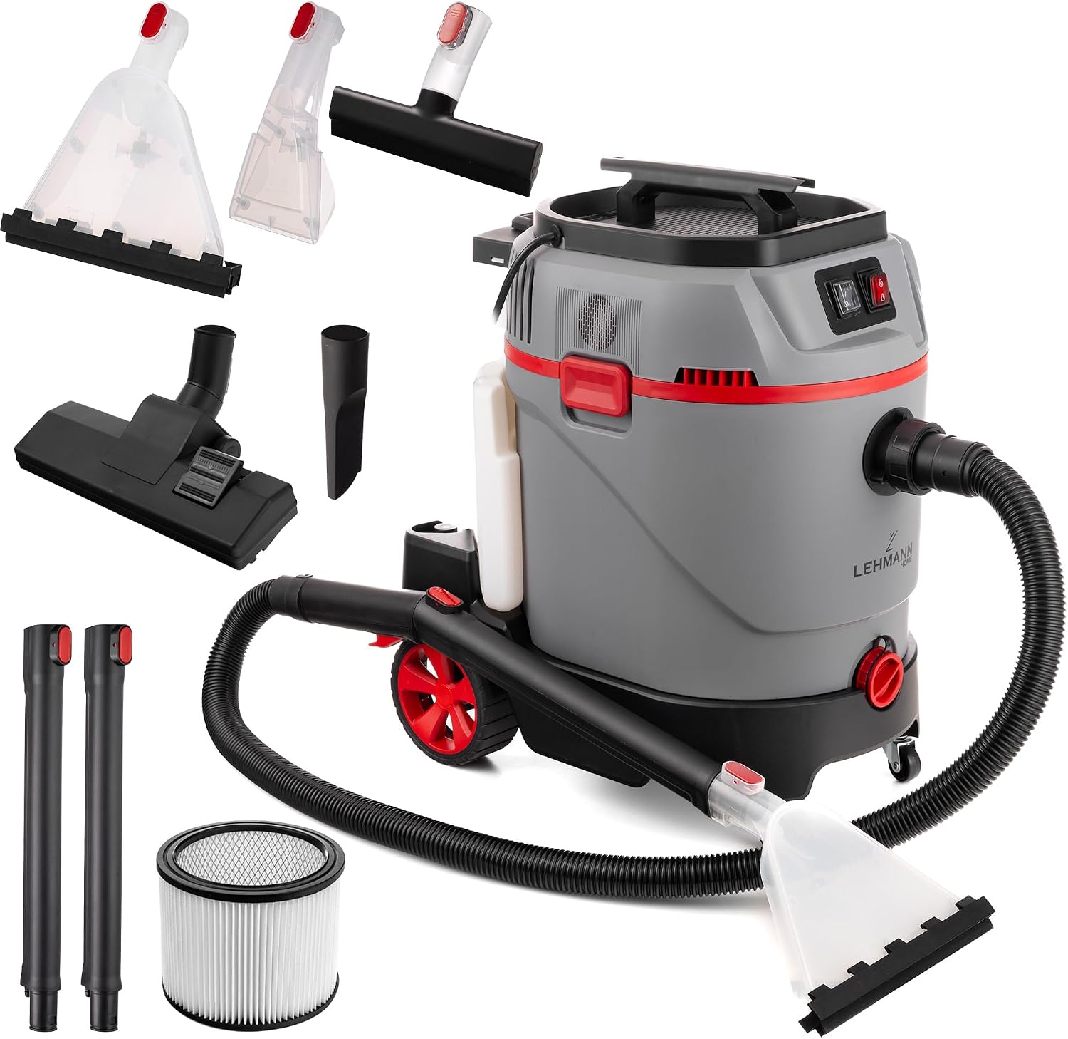 LEHMANN Primewash 2800 Lavatappeti 3 in 1, Aspirapolvere Lava Tappeti e Divani con Acqua Calda 60°C, Aspirazione Umido/Secco, Serbatoio 35 L, per Tessuti, Pavimenti e Vetri, Grigio