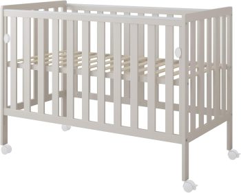 zee BAMBI Lettino Neonato 120x60 cm Cashmere con Materasso e Ruote Lettino Bambino con Lato Abbassabile Rete Regolabile 3 Livelli Letto per Bambini