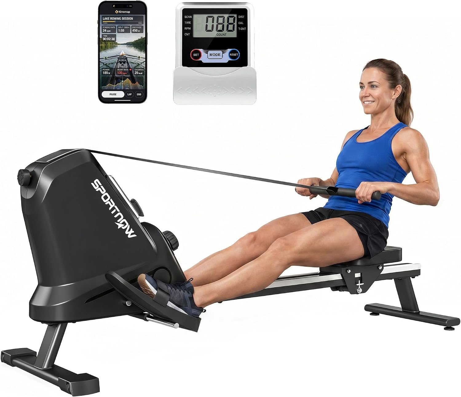 SPORTNOW Vogatore per Casa Magnetico 16 Livelli Resistenza APP Bluetooth