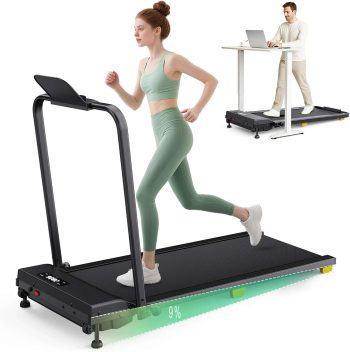 UREVO Tapis Roulant Pieghevole con Inclinazione 9%, Walking Pad Sotto Scrivania 2-in-1, Motore 2.5 HP, 1-10 km/h, Silenzioso e Salvaspazio per Casa/Ufficio, Modalità HIIT One-Touch