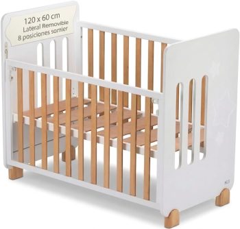 Interbaby Lettino Neonato Legno 120x60 Sponda Rimovibile 8 Pos. (Bianco)
