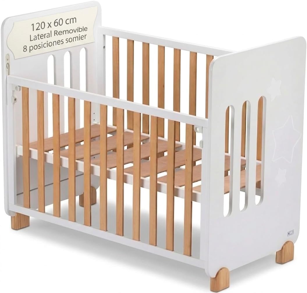Interbaby Lettino Neonato Legno 120x60 Sponda Rimovibile 8 Pos. (Bianco)