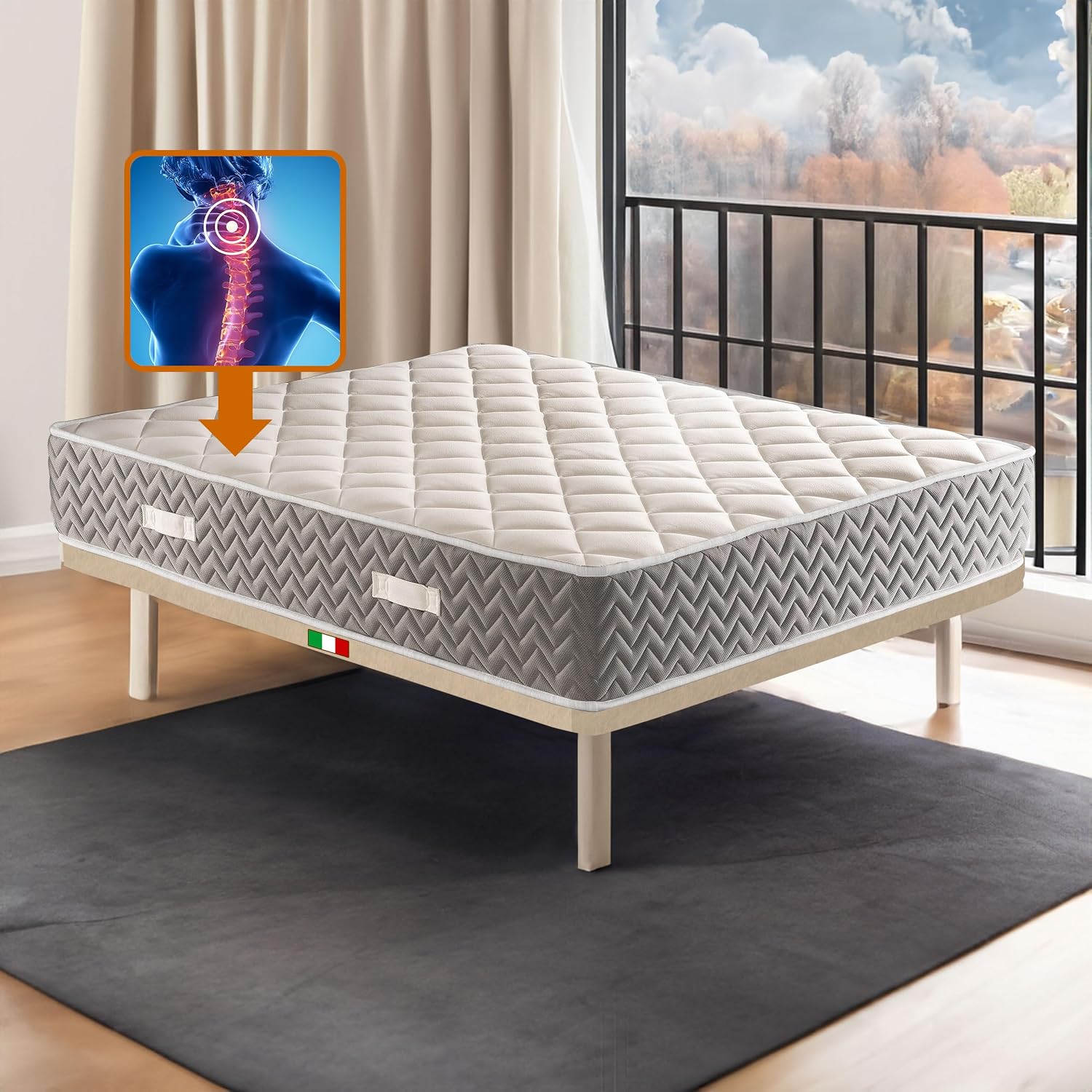Comfy Line Materasso matrimoniale 160X190 Cm NEW AIR MEMORY ORTOPEDICO H 24 Cm | Materasso semi rigido contro il mal di schiena che NON SCALDA, anallergico e anti acaro - MOD. ELISIR H24