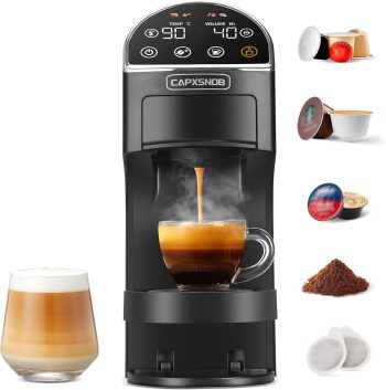 Magician2 Macchina da Caffè Multicapsula 5 in 1 per Nespresso, Dolce Gusto, Lavazza A Modo Mio, Cialde ESE 44 e Macinato, Touch LED, Auto-Adattivo, 20 Bar, 1,2L, Macchina Espresso per Casa e Ufficio