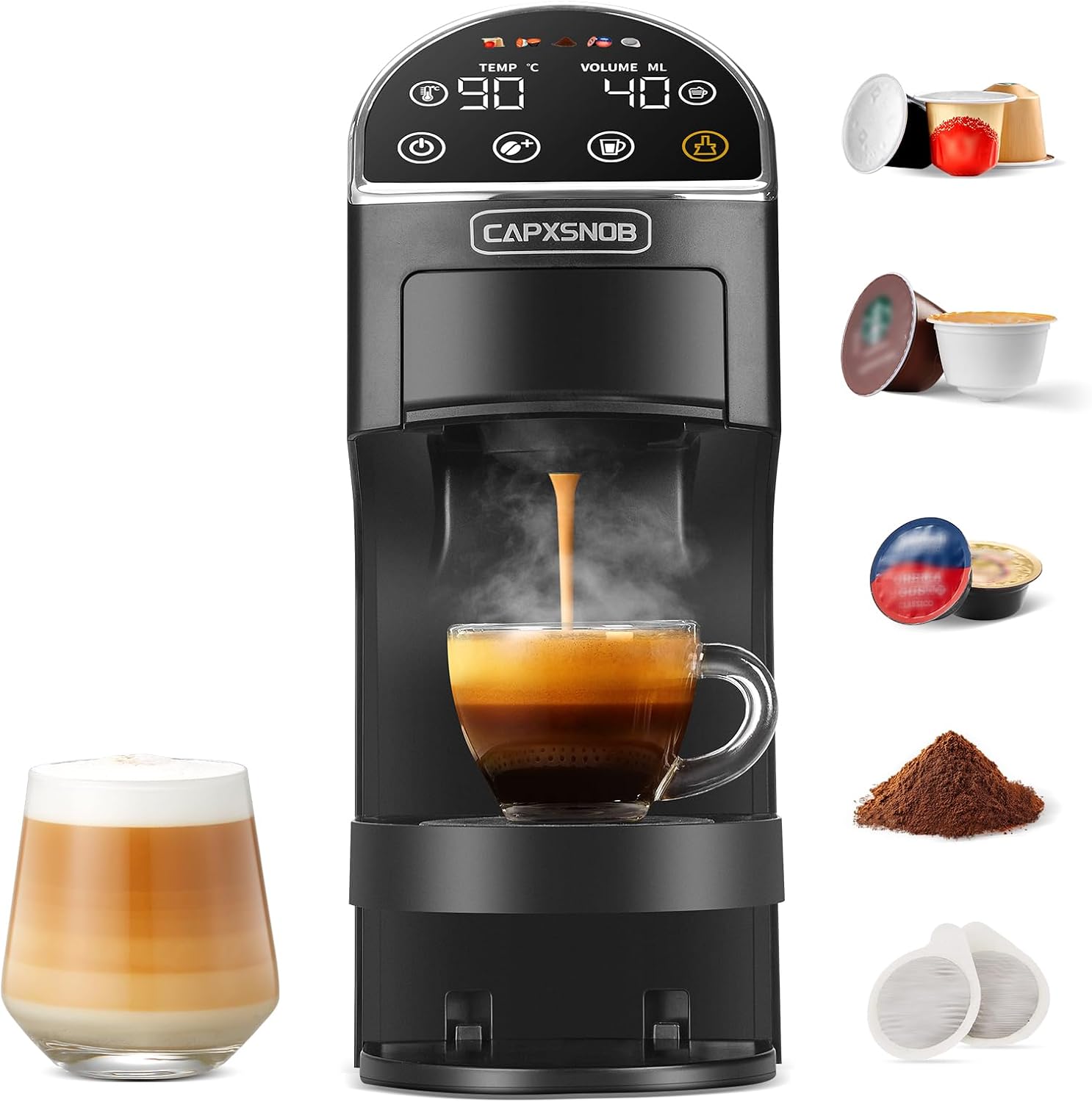 Magician2 Macchina da Caffè Multicapsula 5 in 1 per Nespresso, Dolce Gusto, Lavazza A Modo Mio, Cialde ESE 44 e Macinato, Touch LED, Auto-Adattivo, 20 Bar, 1,2L, Macchina Espresso per Casa e Ufficio