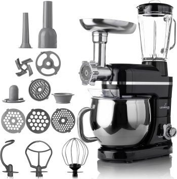 Lehmann Robot da Cucina Universale 3 in 1 Set | Mescolatore con Sistema di Agitazione Planetaria | Robot Multifunzione con Tritacarne | Con Spremiagrumi da 1,5 L e Ciotola in Acciaio Inox da 5 L