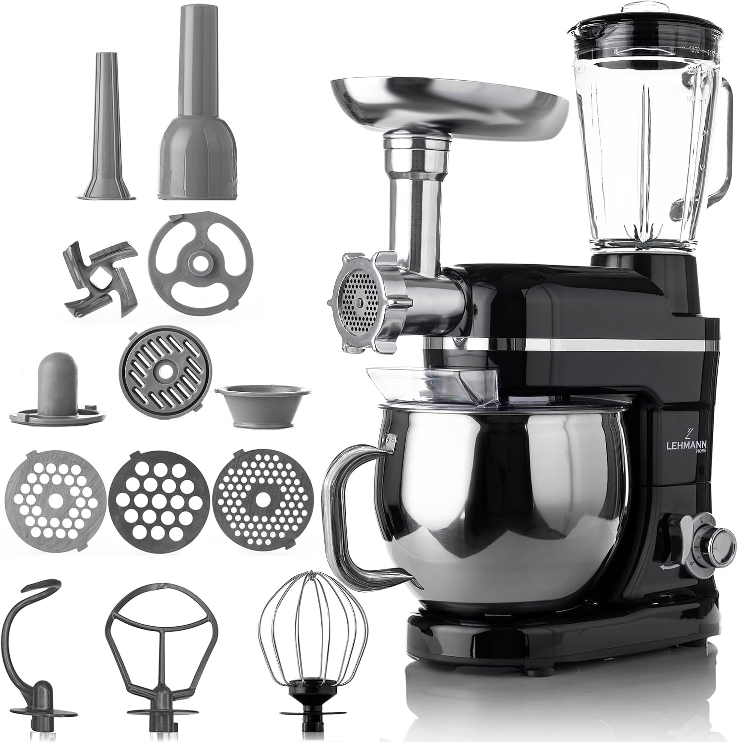 Lehmann Robot da Cucina Universale 3 in 1 Set | Mescolatore con Sistema di Agitazione Planetaria | Robot Multifunzione con Tritacarne | Con Spremiagrumi da 1,5 L e Ciotola in Acciaio Inox da 5 L