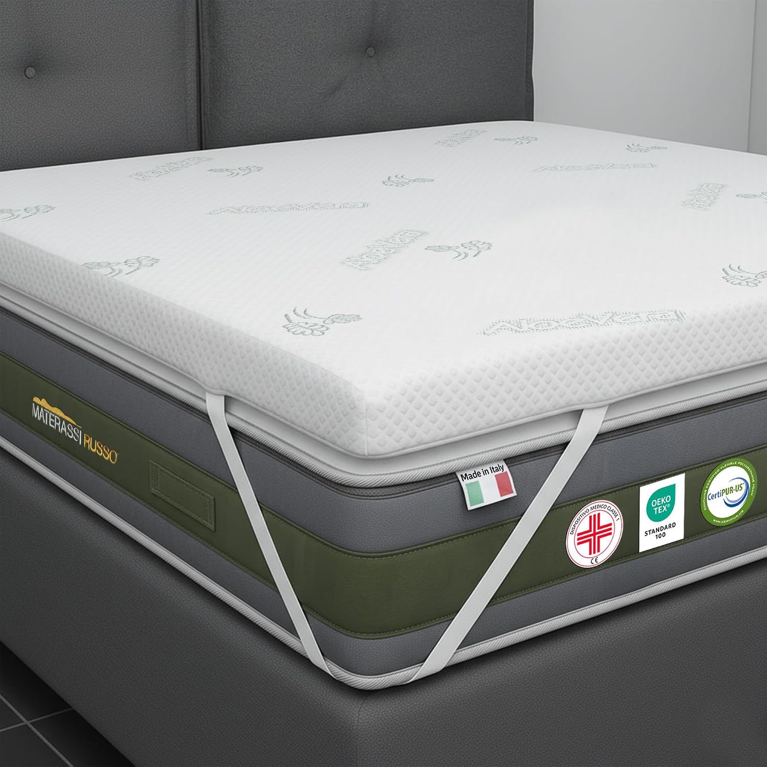 Topper matrimoniale 160x190 in Memory Foam ad Alta Densità 5 cm | Correttore materasso sfoderabile in Aloe Vera | Coprimaterasso imbottito Rinfrescante, massaggiante e traspirante | Made in Italy