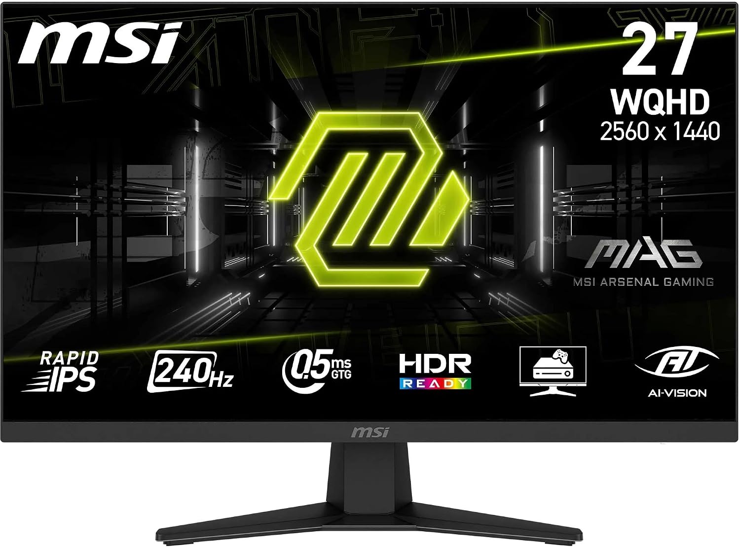 msi MAG 274QF X24 Monitor Gaming 27" WQHD – 2560x1440 Rapid IPS, 240Hz, 0,5ms, HDR Ready - AMD FreeSync Premium, Eye Care, AI Vision, HDMI 2.0b, DP 1.4a, Supporto Inclinabile, VESA Mount, Nero
