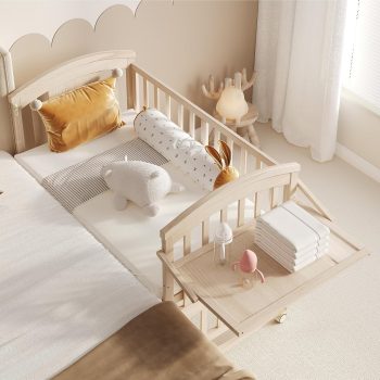 Lettino Neonato con Ruote Bloccabili,Culla Next To Me con Fasciatoio,Ripiano Pieghevole,Legno Massello di Pino,Allungabile e Utilizzabile Come Culla Co-Sleeping,Letto Laterale,Allungabile 40cm