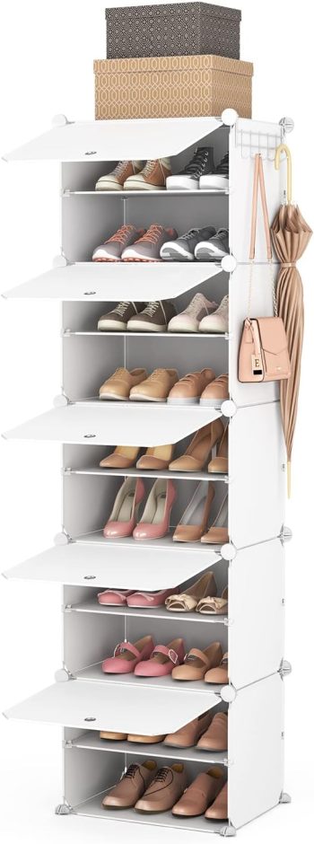 Vicye Scarpiera organizer a 10 ripiani, 20 paia di scarpiere, organizer portatile, scarpiera Migliorare l'utilizzo dello spazio, per armadio, ingresso, camera da letto, corridoio (bianco, 1 x 10)