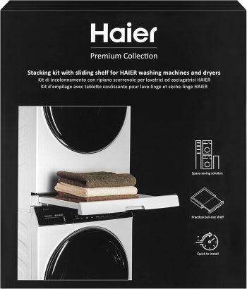Haier CARE + PROTECT Kit Impilabile Universale con Ripiano Scorrevole per Lavatrici e Asciugatrici, Kit Colonna Salvaspazio, Qualità Premium, Perfetto per Lavatrici e Asciugatrici Serie 3, 5, 7
