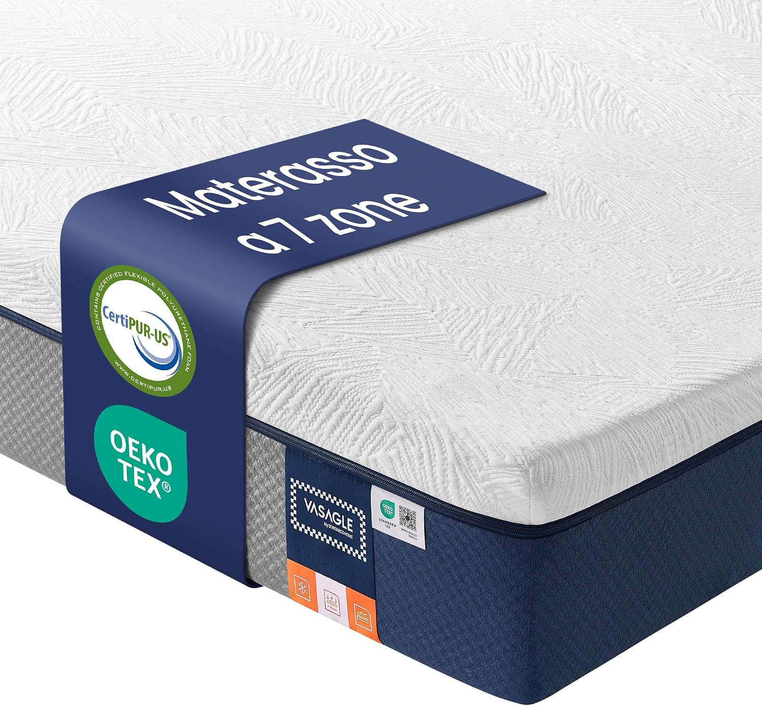 VASAGLE Materasso 80 x 190 cm, Materasso Singolo, Memory Foam con Gel, Rigidità Media, 7 Zone, Rivestimento Traspirante Rimovibile e Lavabile in Lavatrice, 20 cm di Spessore, Blu RMZ203QZ01