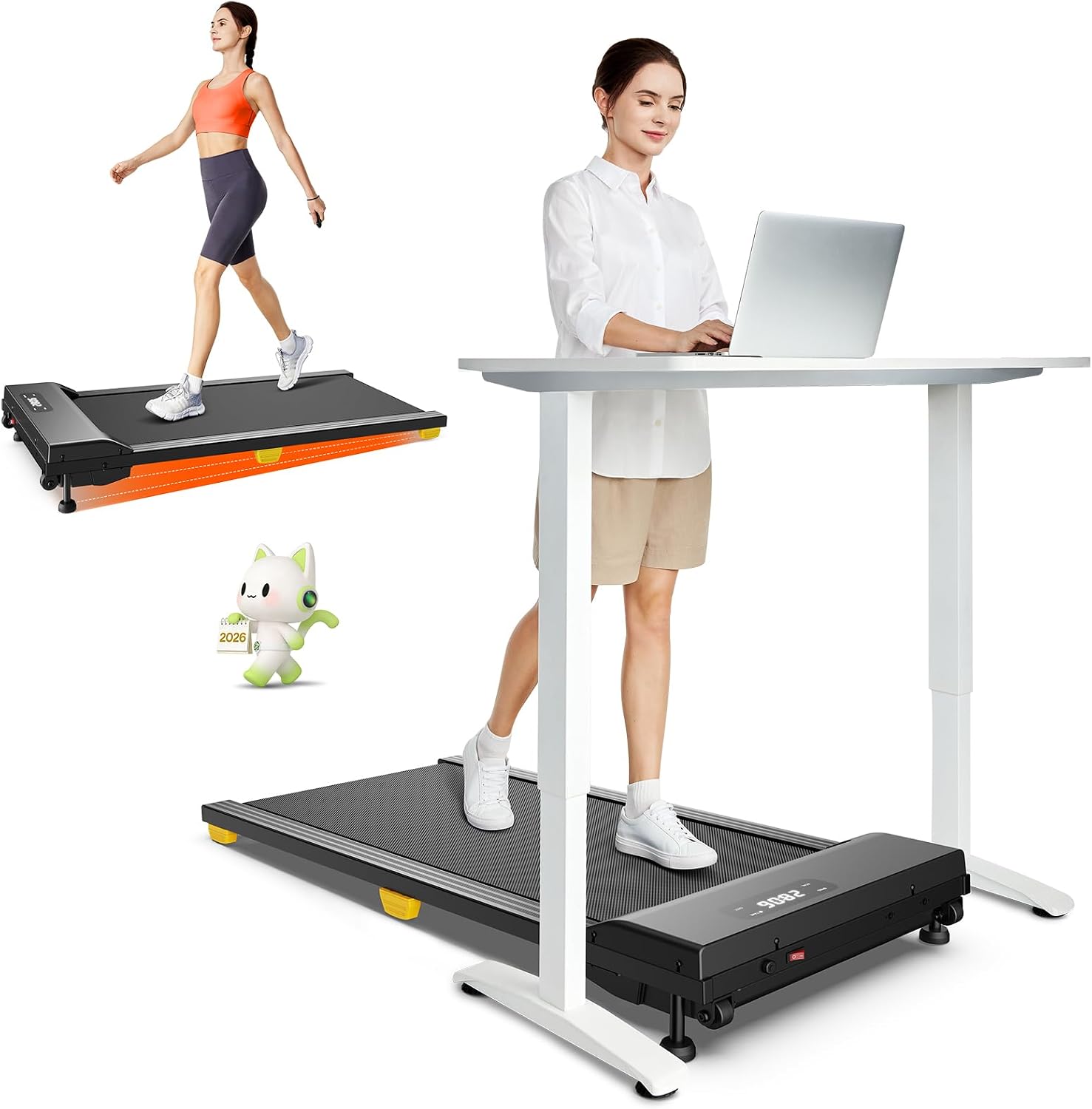 UREVO Tapis Roulant Elettrico con Inclinazione 9%, Walking Pad Sotto Scrivania Silenzioso 2.5HP, Display LED e Telecomando, Mini Tappeto da Corsa Salvaspazio con Telecomando per Casa e Ufficio