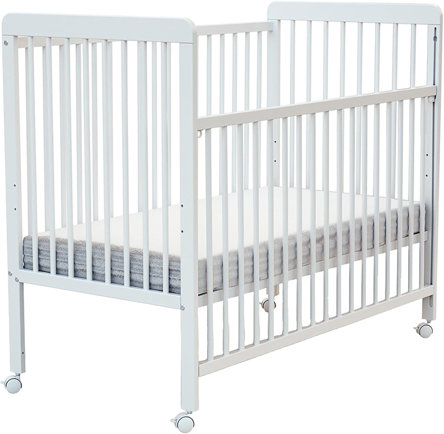 Webaby - Lettino bambini con sponde regolabile LIVO legno - Bianco - 60 x 120 | Base del cassone regolabile a 3 altezza | 4 ruote multidirezionali con freno