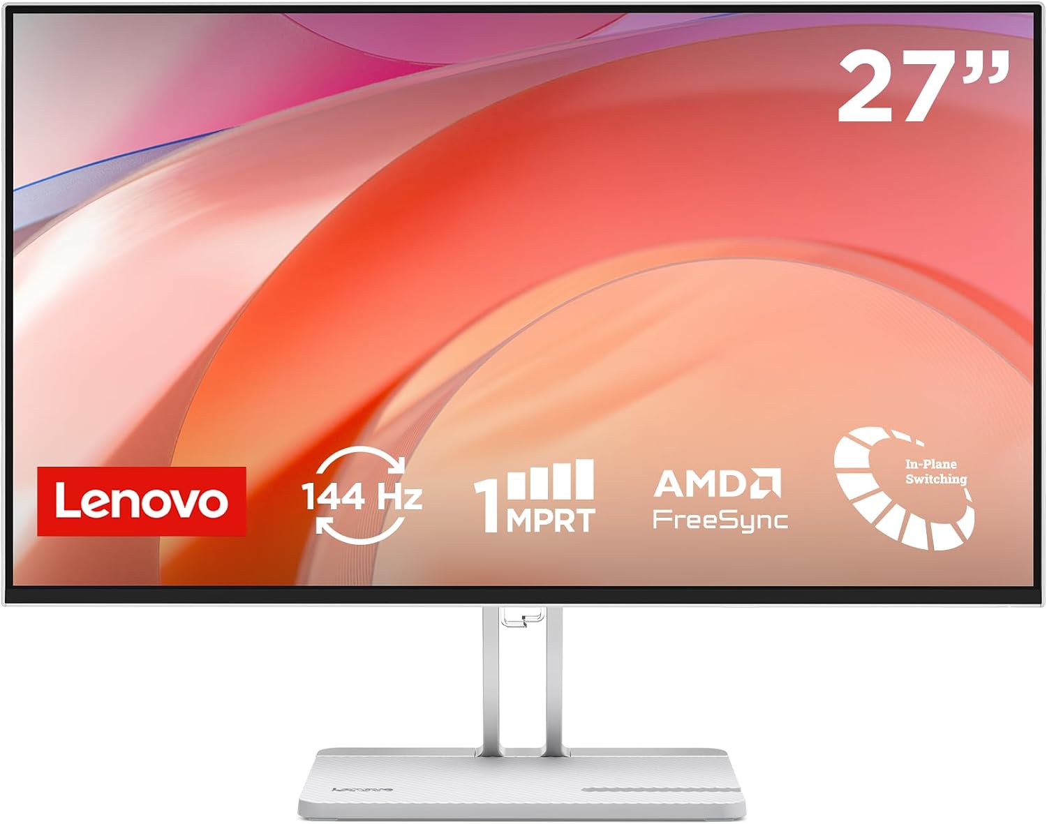 Lenovo L27-45 Monitor IPS 27" Full HD, 144Hz, 1ms, Altoparlanti integrati, HDMI e VGA, Ideale per Gaming, Studio e Home Office, VESA 100x100mm, AMD FreeSync, Inclinazione Regolabile