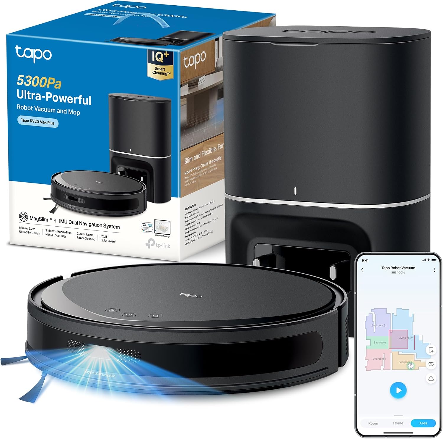 Tapo RV20 Max Plus Robot Aspirapolvere Lavapavimenti 5300Pa LiDAR 83mm