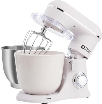 Kitchen in the box Impastatrice Planetaria,2 Ciotole 4,5 L+5 L Impastatrice Professionale, 10 Velocità con Uncino Impastatore, Mescolatore, Frusta Sbattitric, 1300W (Bianco Ghiaccio)