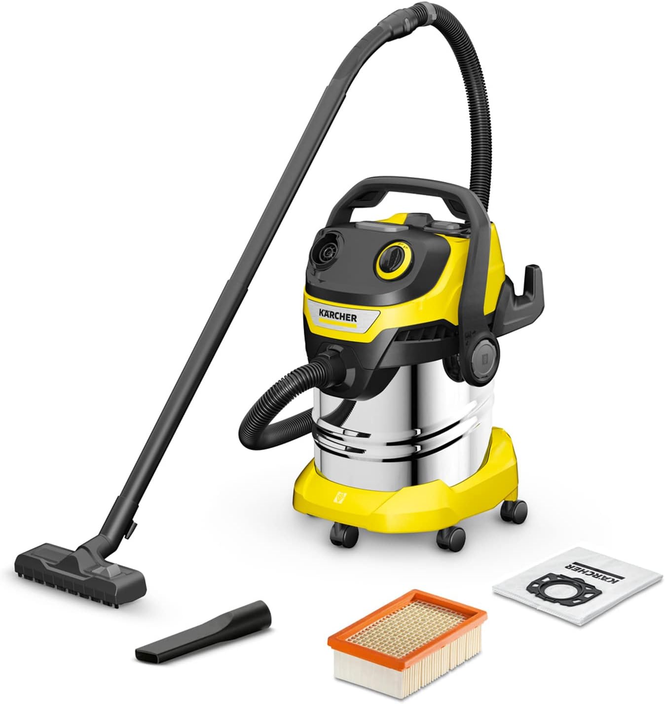 KÄRCHER aspiratore solidi liquidi WD 5 S V-25/5/22, 1200 W, contenitore in acciaio inox: 25 l, tubo di aspirazione: 2,2 m, funzione soffiante, filtro in vello, pulizia automatica filtro