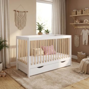 Love For Sleep Culla Neonato 120x60cm con Barriera di Sicurezza in Legno Bianco - Lettino Neonato Trasformabile Legno Pino Baby bed, Lettino Bambino 0-3 ANNI
