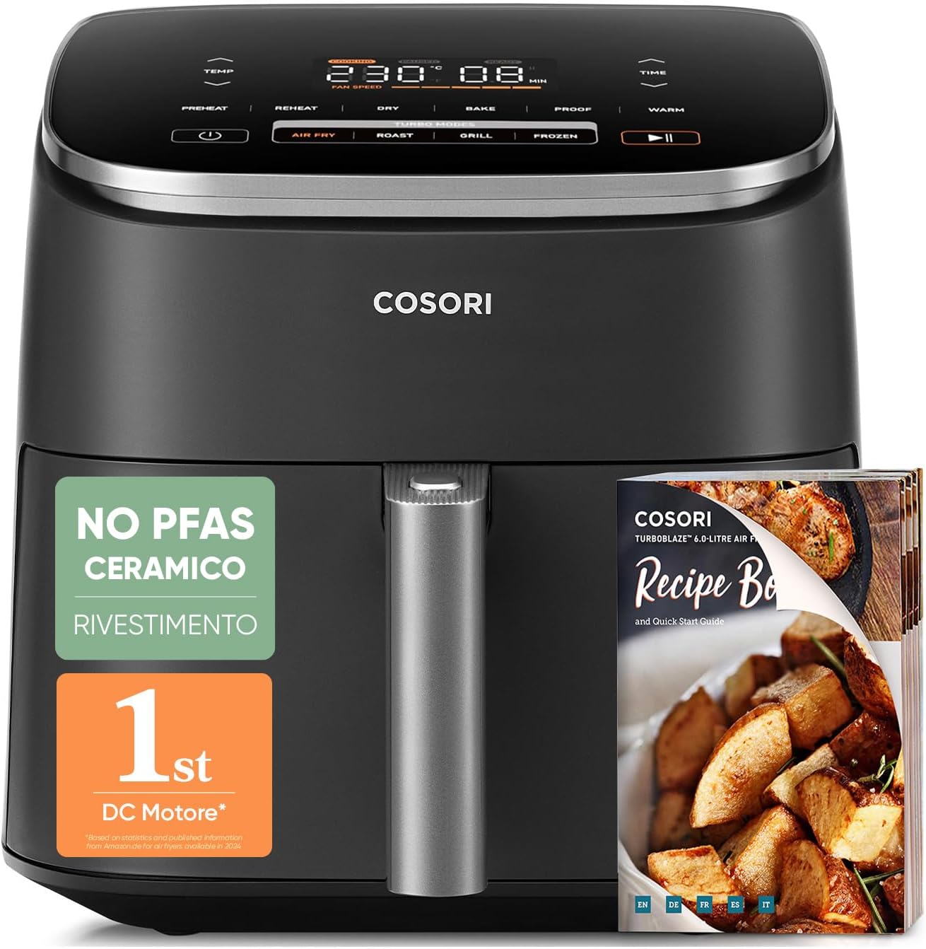 Cosori Friggitrice ad Aria Turbo Blaze 6 Litri, DC Motore, 9 Funzioni 1725W