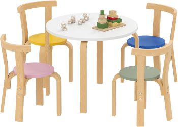 AIYAPLAY Set Tavolo e Sedie per Bambini 3-8 Anni 5 pz in Legno Multicolore