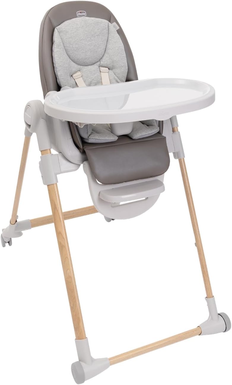 Chicco Polly Armonia Seggiolone Evolutivo Pappa per Bambini da 0 Mesi a 40 kg, Sedia Evolutiva, Seggiolone Reclinabile a Sdraietta con Altezza e Poggiapiedi Regolabili, 4 Ruote, Compatto, Marrone