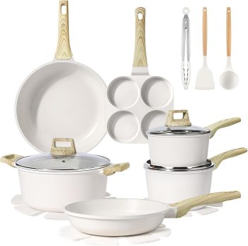 GiPP 17 Pezzi Set di Padelle e Pentole Antiaderente a Induzione, Bianco